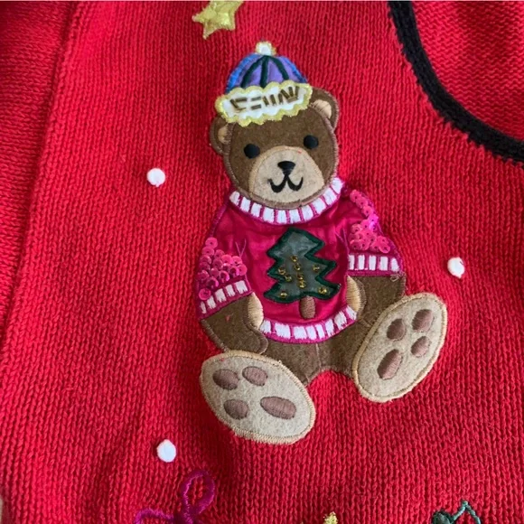 Vintage Nutcracker Red Christmas Bears Cardigan SZ L - Picture 3 of 15